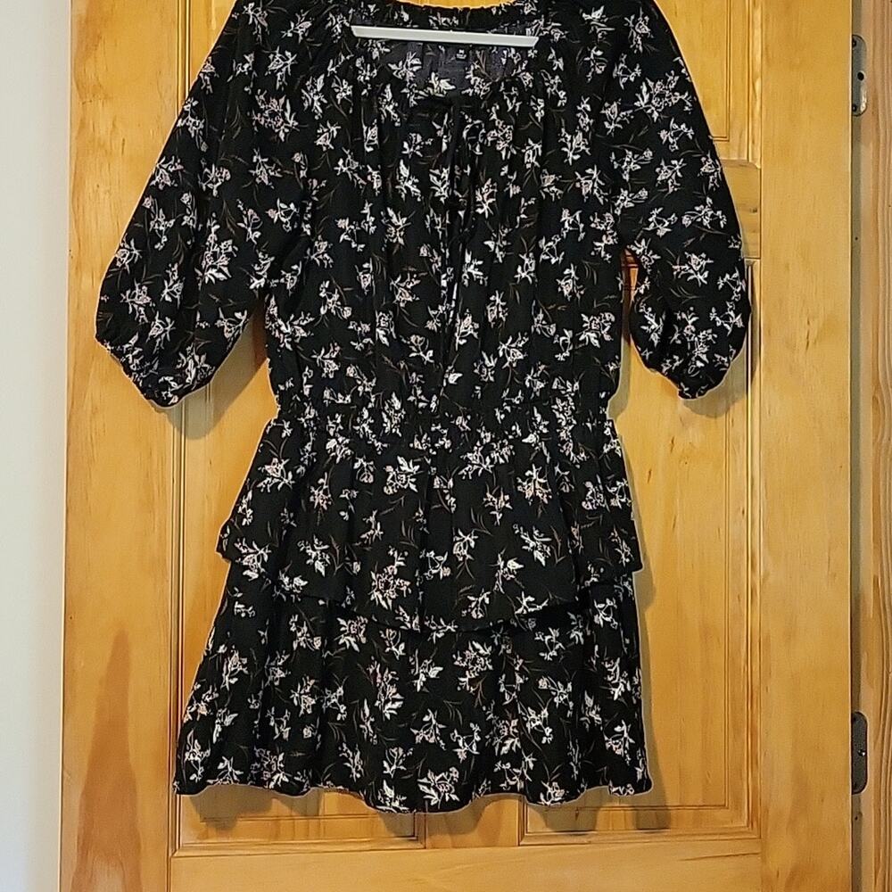 Lulus Norah Black Floral Off Shoulder Ruffle Dress Medium Romantic Cottagecore